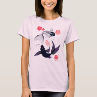 Camiseta Yin e Yang Koi e t-shirt das flores de cerejeira
