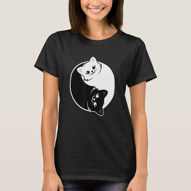 Camiseta Yin E Yang Pet Cat Black White Cats (Frente)