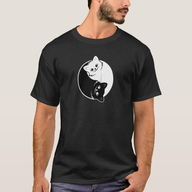 Camiseta Yin E Yang Pet Cat Black White Cats (Frente)