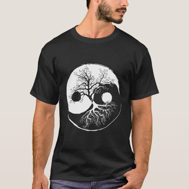Camiseta Yin E Yang Tree Equilibram O Budismo Gif Natureza (Frente)