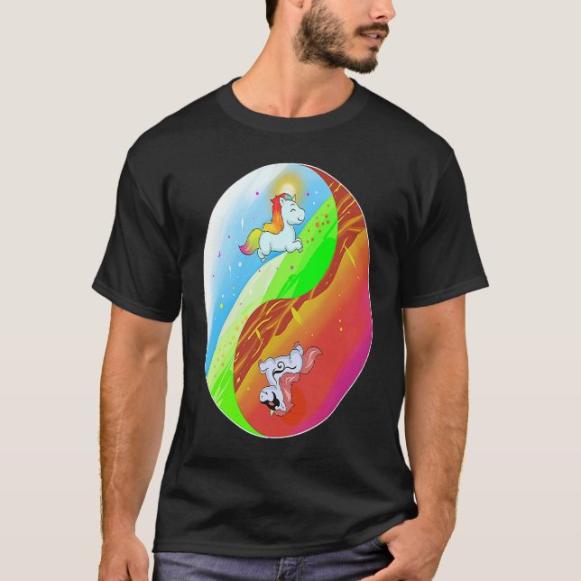 Camiseta Yin e Yang Unicorn Death Metal Rainbow (Frente)