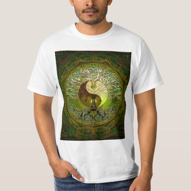 Camiseta Yin verde Yang com a árvore de vida (Frente)