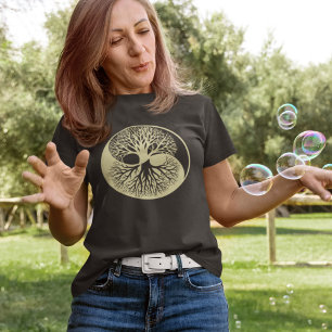 Camiseta Yin Yang Banyan Tree of Life Monocromatic Brown