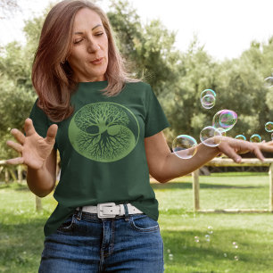 Camiseta Yin Yang Banyan Tree of Life Monocromatic Green