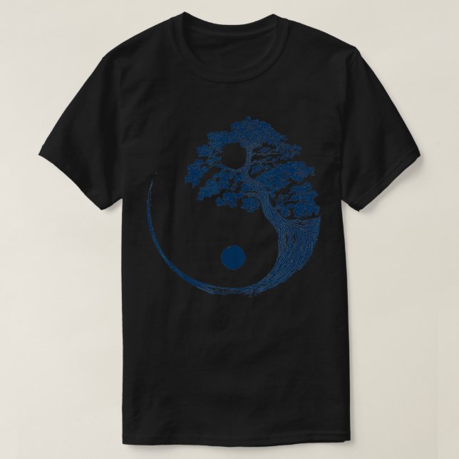 Camiseta Yin Yang Blue Bonsai Tree Japonês Budista Zen Gi (Frente do Design)