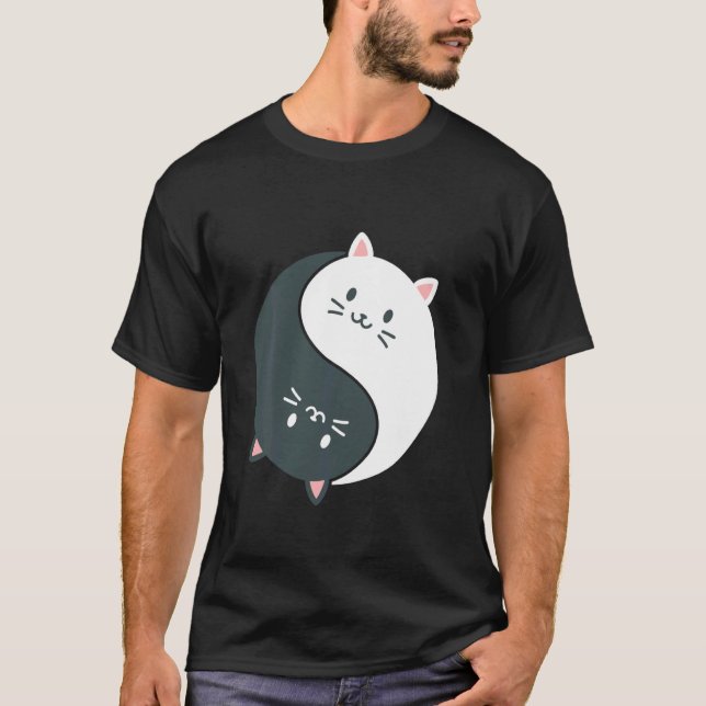 Camiseta Yin Yang Cat Animal Feline Yin Black Cat Yang Whit (Frente)