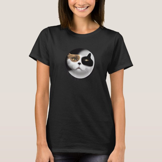 Camiseta Yin Yang Cat Mask Balance Meditation Zen Cat Ying  (Frente)