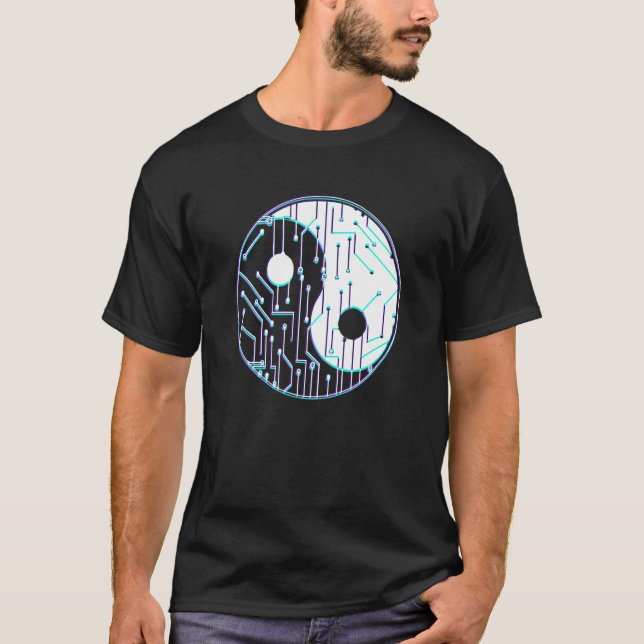 Camiseta Yin Yang Com Efeito De Falha Em Chip E V Computado (Frente)