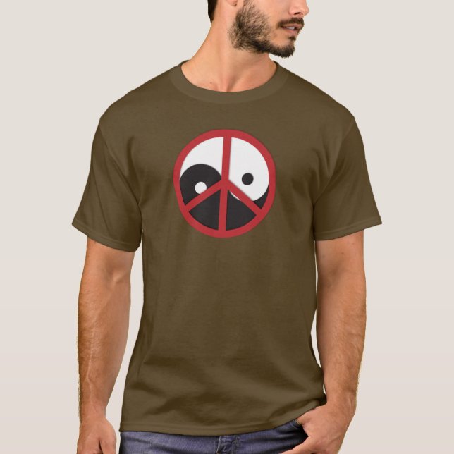 Camiseta Yin-Yang com sinal de paz - vermelho (Frente)