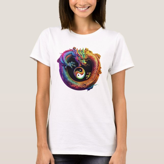 Camiseta Yin Yang Dragon Camisa-T-Mulher-Mulher (Frente)