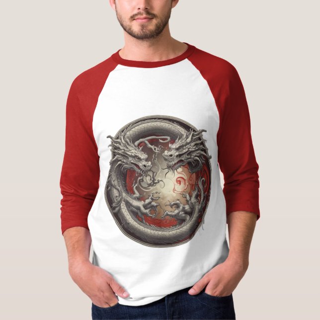 Camiseta Yin Yang Dragon - Equilíbrio de poder e espírito (Frente)