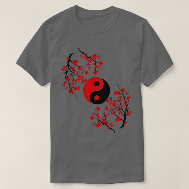 Camiseta Yin Yang e Sakura Red Blossom (Frente do Design)