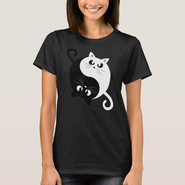Camiseta Yin Yang Gats Engraçados Gatinhos Bonitos Ying Yan (Frente)