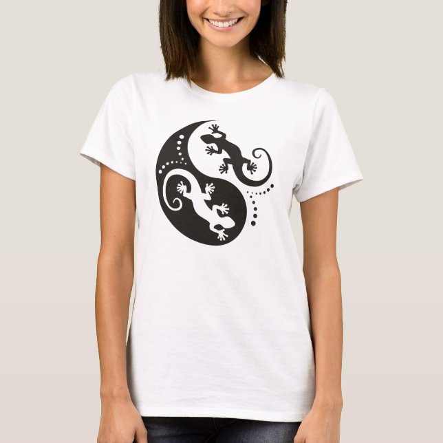 Camiseta YIN & YANG Geckos preto + sua ideia (Frente)