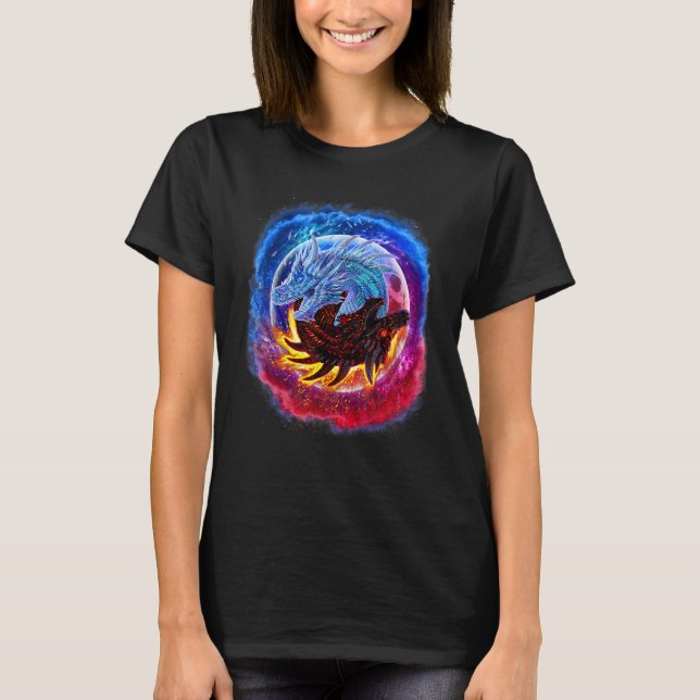 Camiseta Yin Yang Ice e Dragão de Fogo no Espaço (Frente)