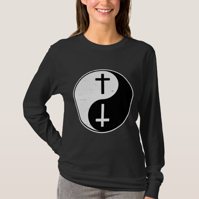 Camiseta Yin Yang Jesus Cristo Cruz Cristã Zhen Budista (Frente)