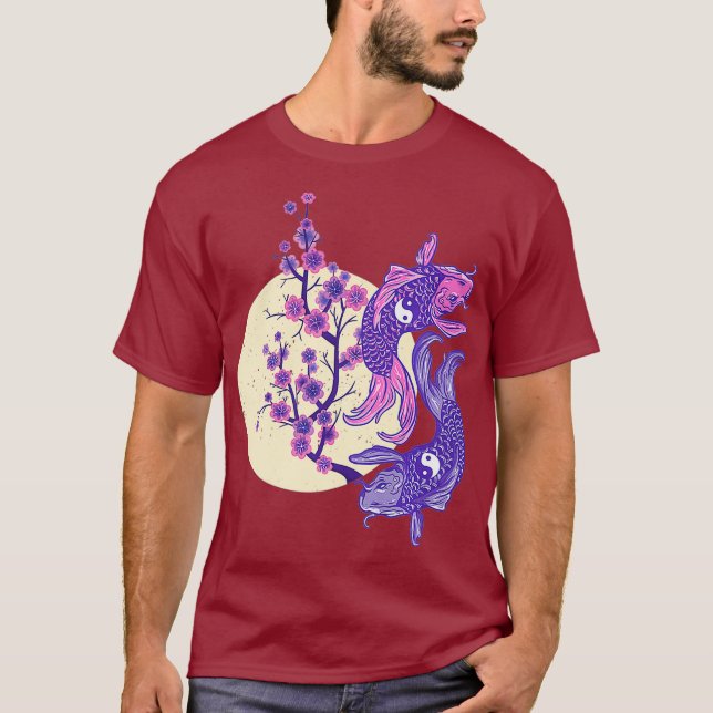 Camiseta YIN YANG KOI FISH COM CHERRY BLOSSOM Premium (Frente)