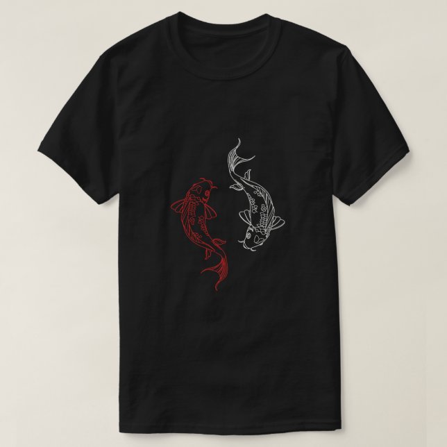 Camiseta Yin Yang Koi Fish Outline T-Shirt - Red & White Ar (Frente do Design)