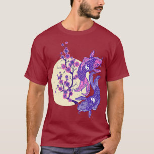 Camiseta YIN YANG KOI PEIXE COM CHERRY BLOSSOM Premium