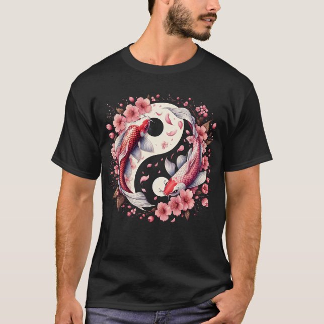 Camiseta Yin Yang Nishikigoi Carp Fish Nishikigoi Cherry (Frente)