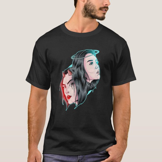 Camiseta Yin Yang Símbolo Demon E Angel Emo Punk Gothic Ta (Frente)