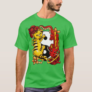 Camiseta Yin Yang Tiger Dragon Chinês Zodiac Tiger Asiático
