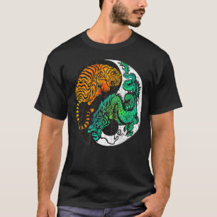 Camiseta Yin Yang Tiger Dragon Estilo de Tatuagem Retroativ