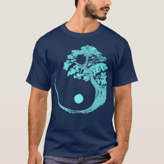 Camiseta Yin Yang Turquoise Blue Bonsai Tree Japonês Zen