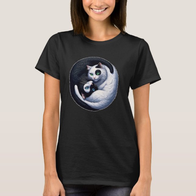 Camiseta Yin Yang Yoga Zen Cute Cats para Cat Lover (Frente)