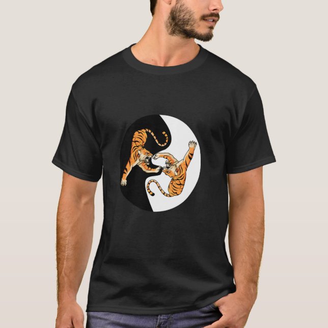 Camiseta Ying Yang Asiático Tigre de Gato Selvagem Tigre (Frente)