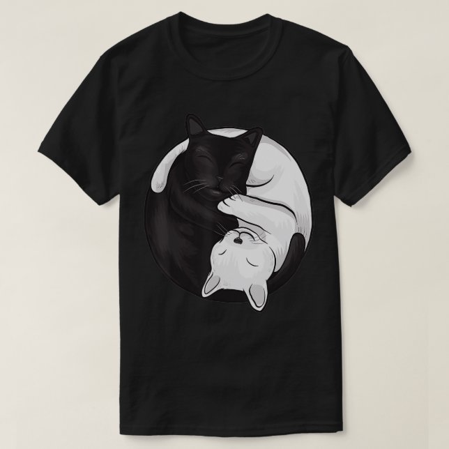 Camiseta Ying Yang Black and White Cat Graphic (Frente do Design)