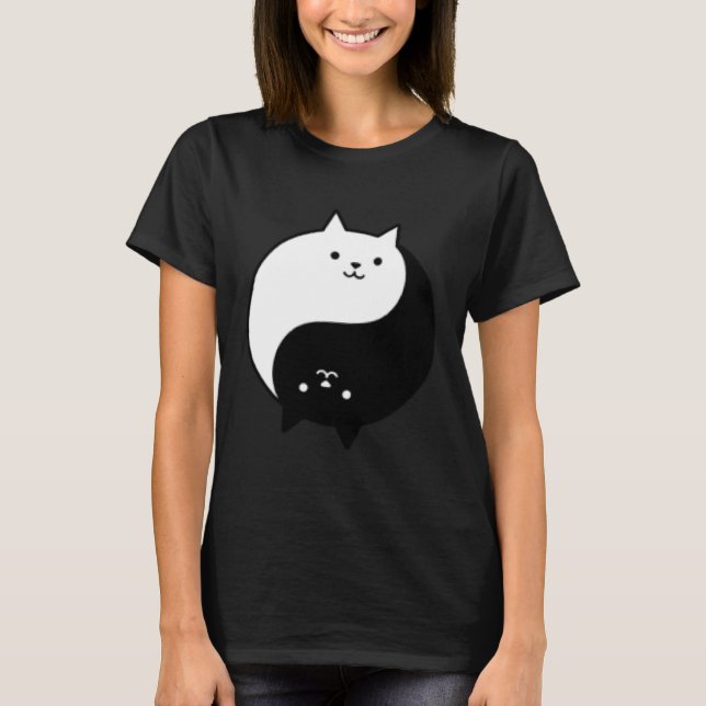 Camiseta Ying Yang Cat Cute em preto branco (Frente)