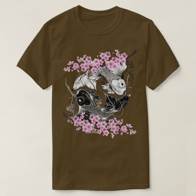Camiseta Ying Yang Koi Fish Sakura Cherry Blossom Floral Sp (Frente do Design)