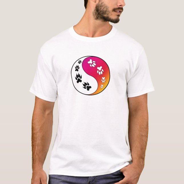Camiseta Ying Yang Paw Print Cat Dog (Frente)