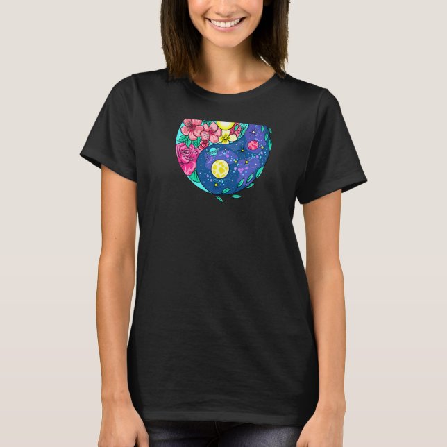 Camiseta Yinyang Yin Yang Flower & Planet Zen Peace  on Bac (Frente)