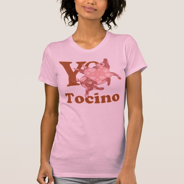 Camiseta Yo Amo Tocino Espanhol Eu adoro porco voador BACON (Frente)