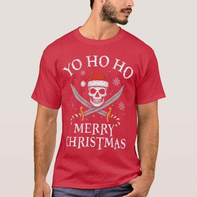 Camiseta Yo Ho Ho Merry Christmas Holiday Pirate Santa Hat  (Frente)