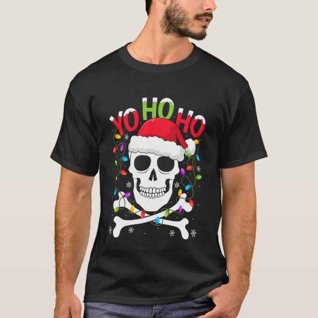 Camiseta Yo Ho Ho Pirate Boat Cruise Christmas Santa Hat Sk (Frente)