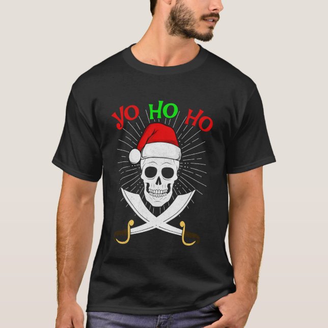 Camiseta Yo Ho Ho Pirate Santa Skull Christmas PJs Funny Sp (Frente)