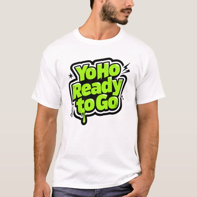 Camiseta Yo Ho Ready to Go – Bright Green Comic Style (Frente)