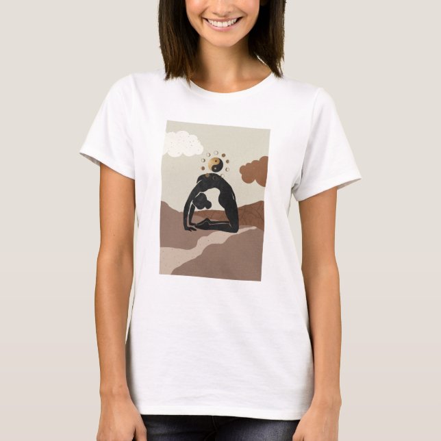 Camiseta Yoga camel pose ustrasana yin yang fases da lua (Frente)