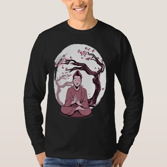 Camiseta Yoga cherry blossom tree meditate Japanese writing (Frente)
