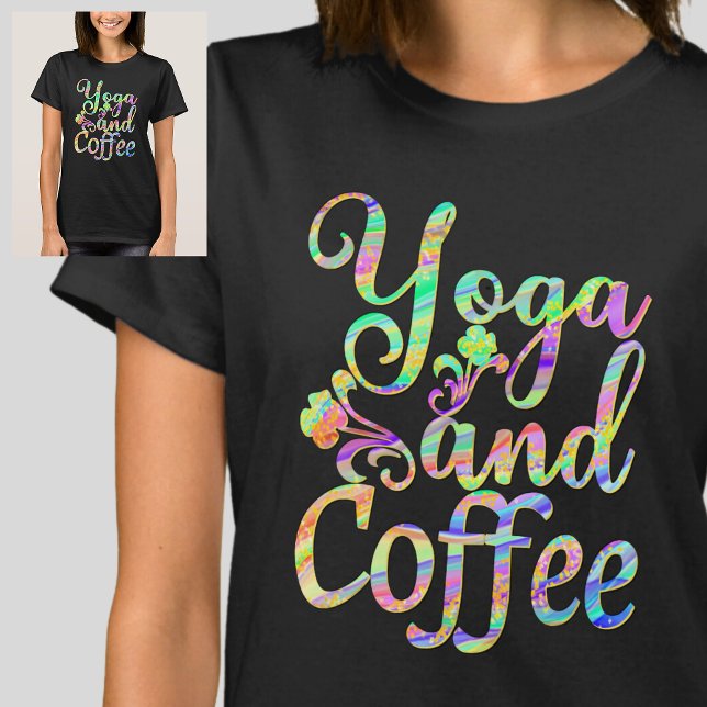 Camiseta Yoga e Pastel de Café marmoreados em T-Shirt Preto (Criador carregado)