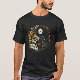 Camiseta Yoga Espiritual Floral Yin Yang Símbolo de Flores