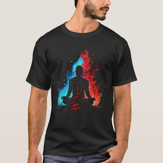 Camiseta Yoga Flames Retro Fitness Zen Meditate Namaste Yog (Frente)