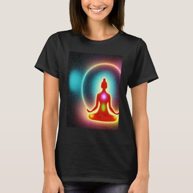Camiseta Yoga Girl Female Sun Salutation Meditation Chakra (Frente)