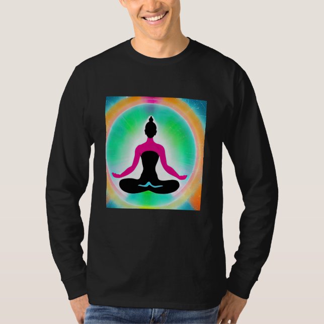 Camiseta Yoga Girl Female Sun Salutation Meditation Chakra  (Frente)