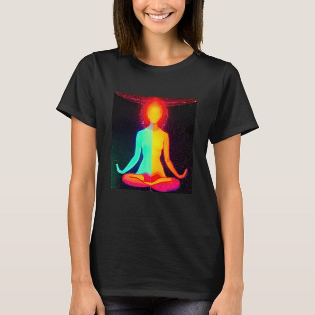 Camiseta Yoga Girl Female Sun Salutation Meditation Chakra  (Frente)
