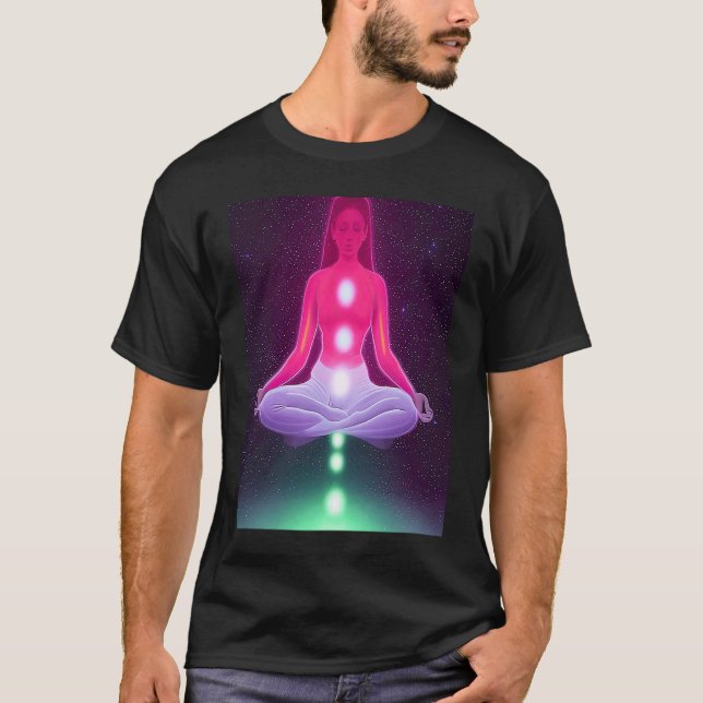 Camiseta Yoga Girl Female Sun Salutation Meditation Chakra  (Frente)