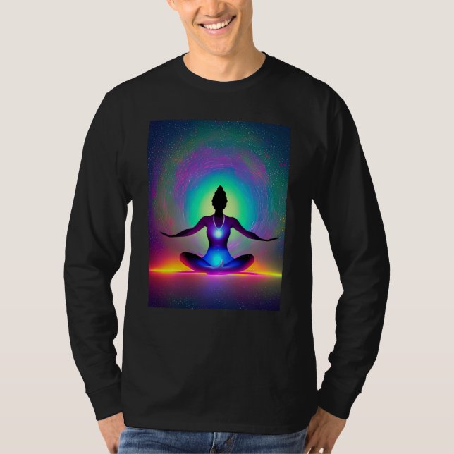 Camiseta Yoga Girl Female Sun Salutation Meditation Chakra  (Frente)